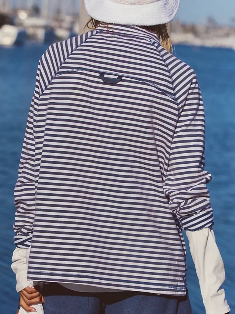 ☀️NEW Free People Movement Restoration Yarn Dye Navy & White Stripe Layer. Small - Picture 4 of 16